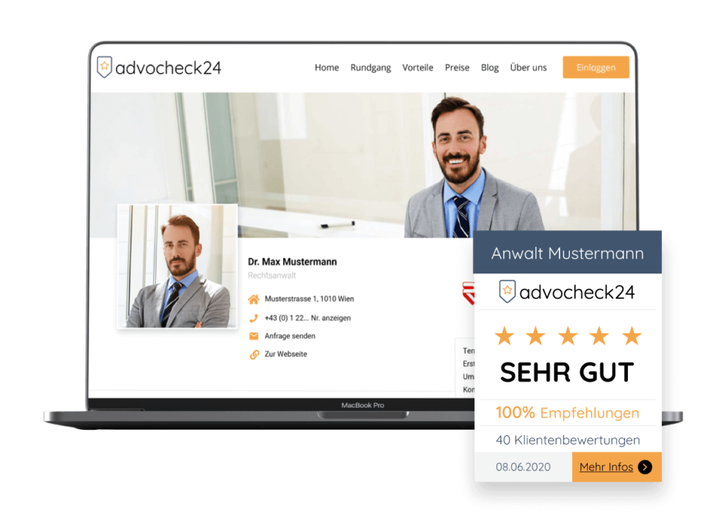 Advocheck24 Grafik Profil und Website Widget für Bewertungen